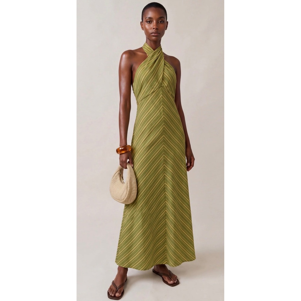 Few Moda O.P.T One Pretty Time Green Striped V-Neck Maxi Dress T25WDRS1062SC S